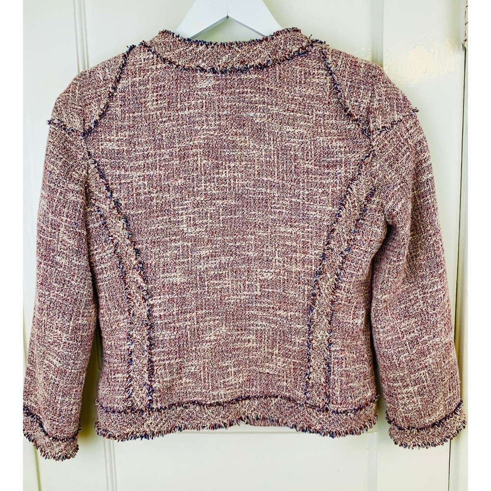 Banana Republic Frayed‎ Boucle Tweed Zip Front Linen Blend Cropped Jacket / 2 - Picture 11 of 16